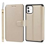 For iPhone 11 Plain Texture Horizontal Flip PU Leather Case with Holder & Card Slots & Photo Frame & Wallet & Strap (Gold)