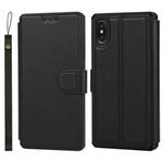 For iPhone X / XS Plain Texture Horizontal Flip PU Leather Case with Holder & Card Slots & Photo Frame & Wallet & Strap(Black)