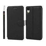 For iPhone XR Plain Texture Horizontal Flip PU Leather Case with Holder & Card Slots & Photo Frame & Wallet & Strap(Black)