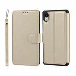 For iPhone XR Plain Texture Horizontal Flip PU Leather Case with Holder & Card Slots & Photo Frame & Wallet & Strap(Gold)