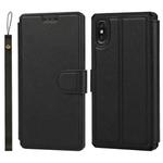 For iPhone XS Max Plain Texture Horizontal Flip PU Leather Case with Holder & Card Slots & Photo Frame & Wallet & Strap(Black)