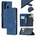 For Samsung Galaxy A21 US Version Stitching Style 2-Color Cow Texture Horizontal Flip PU Leather Case with Holder & Card Slot & Lanyard(Blue)