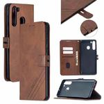For Samsung Galaxy A21 US Version Stitching Style 2-Color Cow Texture Horizontal Flip PU Leather Case with Holder & Card Slot & Lanyard(Brown)