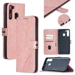 For Samsung Galaxy A21 US Version Stitching Style 2-Color Cow Texture Horizontal Flip PU Leather Case with Holder & Card Slot & Lanyard(Rose Gold)