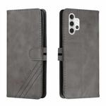 For Samsung Galaxy A32 4G Stitching Style 2-Color Cow Texture Horizontal Flip PU Leather Case with Holder & Card Slot & Lanyard(Gray)