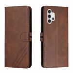 For Samsung Galaxy A32 4G Stitching Style 2-Color Cow Texture Horizontal Flip PU Leather Case with Holder & Card Slot & Lanyard(Brown)