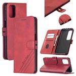 For Samsung Galaxy A42 5G Stitching Style 2-Color Cow Texture Horizontal Flip PU Leather Case with Holder & Card Slot & Lanyard(Red)