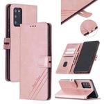 For Samsung Galaxy Note20 Stitching Style 2-Color Cow Texture Horizontal Flip PU Leather Case with Holder & Card Slot & Lanyard(Rose Gold)