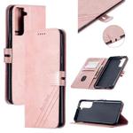 For Samsung Galaxy S21 5G Stitching Style 2-Color Cow Texture Horizontal Flip PU Leather Case with Holder & Card Slot & Lanyard(Rose Gold)