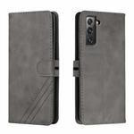 For Samsung Galaxy S21 FE 5G Stitching Style 2-Color Cow Texture Horizontal Flip PU Leather Case with Holder & Card Slot & Lanyard(Gray)