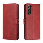 For Samsung Galaxy S21 FE 5G Stitching Style 2-Color Cow Texture Horizontal Flip PU Leather Case with Holder & Card Slot & Lanyard(Red)