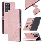 For Samsung Galaxy S21 Ultra 5G Stitching Style 2-Color Cow Texture Horizontal Flip PU Leather Case with Holder & Card Slot & Lanyard(Rose Gold)