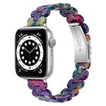 Oval Resin Watch Band For Apple Watch Series 8&7 41mm / SE 2&6&SE&5&4 40mm / 3&2&1 38mm(Purple Green Flower)