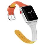 Three-color T-shape Leather Watch Band For Apple Watch Series 8&7 41mm / SE 2&6&SE&5&4 40mm / 3&2&1 38mm (Yellow White+Orange)