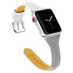 Three-color T-shape Leather Watch Band For Apple Watch Series 9&8&7 41mm / SE 3&SE 2&6&SE&5&4 40mm / 3&2&1 38mm (Apricot Grey + White)