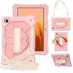 For Samsung Galaxy Tab A7 T500 / T505 Contrast Color Robot Shockproof Silicon + PC Protective Case with Holder & Shoulder Strap(Rose Gold)