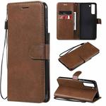 For Samsung Galaxy S21 FE Solid Color Horizontal Flip Protective Leather Case with Holder & Card Slots & Wallet & Photo Frame & Lanyard(Brown)