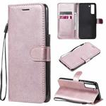 For Samsung Galaxy S21 FE Solid Color Horizontal Flip Protective Leather Case with Holder & Card Slots & Wallet & Photo Frame & Lanyard(Rose Gold)