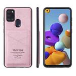 For Samsung Galaxy A21s TAOKKIM Retro Matte PU Leather + PC + TPU Shockproof Back Cover Case with Holder & Card Slot(Pink)