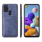 For Samsung Galaxy A21s TAOKKIM Retro Matte PU Leather + PC + TPU Shockproof Back Cover Case with Holder & Card Slot(Blue)