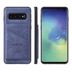 For Samsung Galaxy S10+ TAOKKIM Retro Matte PU Leather + PC + TPU Shockproof Back Cover Case with Holder & Card Slot(Blue)