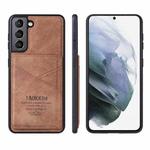 For Samsung Galaxy S21 FE TAOKKIM Retro Matte PU Leather + PC + TPU Shockproof Back Cover Case with Holder & Card Slot(Brown)
