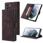 For Samsung Galaxy S21+ 5G TAOKKIM Skin Feel Calf Texture Horizontal Flip PU Leather Case with Holder & Card Slots & Photo Frame & Wallet(Coffee)