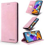 For Samsung Galaxy A21s TAOKKIM Retro Matte PU Horizontal Flip Leather Case with Holder & Card Slots(Pink)
