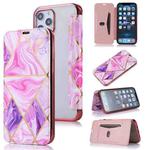 For iPhone 12 Pro Max Bronzing Plating PU + TPU Horizontal Flip Leather Case with Holder & Card Slot(Pink Purple)