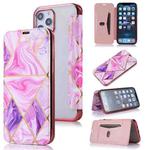 For iPhone 12 mini Bronzing Plating PU + TPU Horizontal Flip Leather Case with Holder & Card Slot (Pink Purple)