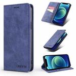 For iPhone 12 / 12 Pro TAOKKIM Retro Matte PU Horizontal Flip Leather Case with Holder & Card Slots(Blue)