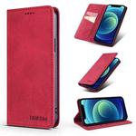 For iPhone 12 / 12 Pro TAOKKIM Retro Matte PU Horizontal Flip Leather Case with Holder & Card Slots(Red)