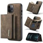 For iPhone 12 / 12 Pro DG.MING M1 Series 3-Fold Multi Card Wallet + Magnetic Back Cover Shockproof Case with Holder Function(Coffee)