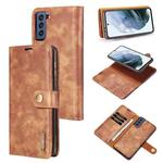 For Samsung Galaxy S21 FE DG.MING Crazy Horse Texture Flip Detachable Magnetic Leather Case with Holder & Card Slots & Wallet(Brown)