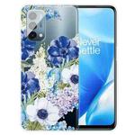 For OnePlus Nord N200 5G Colored Drawing Pattern High Transparent TPU Protective Case(Blue White Roses)