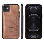 For iPhone 12 mini TAOKKIM Retro Matte PU Leather + PC + TPU Shockproof Back Cover Case with Holder & Card Slot (Brown)