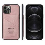 For iPhone 12 Pro Max TAOKKIM Retro Matte PU Leather + PC + TPU Shockproof Back Cover Case with Holder & Card Slot(Pink)