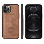 For iPhone 12 Pro Max TAOKKIM Retro Matte PU Leather + PC + TPU Shockproof Back Cover Case with Holder & Card Slot(Brown)