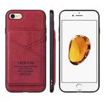 For iPhone SE 2022 / SE 2020 / 8 / 7 TAOKKIM Retro Matte PU Leather + PC + TPU Shockproof Back Cover Case with Holder & Card Slot(Red)
