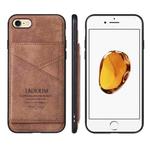 TAOKKIM Retro Matte PU Leather + PC + TPU Shockproof Back Cover Case with Holder & Card Slot For iPhone 7 Plus / 8 Plus(Brown)