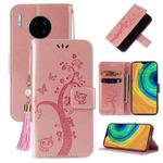 For Huawei Mate 30 Embossed Lucky Tree Horizontal Flip Leather Case with Holder & Card Slot & Wallet & Lanyard(Rose Gold)