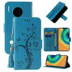 For Huawei Mate 30 Pro Embossed Lucky Tree Horizontal Flip Leather Case with Holder & Card Slot & Wallet & Lanyard(Blue)