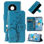 For Huawei Mate 40 Embossed Lucky Tree Horizontal Flip Leather Case with Holder & Card Slot & Wallet & Lanyard(Blue)