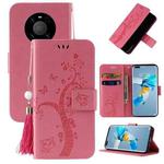 For Huawei Mate 40 Pro Embossed Lucky Tree Horizontal Flip Leather Case with Holder & Card Slot & Wallet & Lanyard(Pink)
