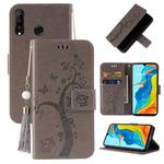 For Huawei P30 lite Embossed Lucky Tree Horizontal Flip Leather Case with Holder & Card Slot & Wallet & Lanyard(Grey)