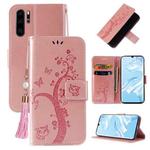 For Huawei P30 Pro Embossed Lucky Tree Horizontal Flip Leather Case with Holder & Card Slot & Wallet & Lanyard(Rose Gold)