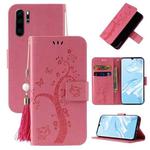 For Huawei P30 Pro Embossed Lucky Tree Horizontal Flip Leather Case with Holder & Card Slot & Wallet & Lanyard(Pink)