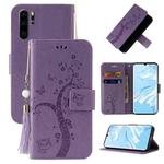 For Huawei P30 Pro Embossed Lucky Tree Horizontal Flip Leather Case with Holder & Card Slot & Wallet & Lanyard(Purple)