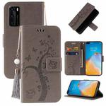 For Huawei P40 Embossed Lucky Tree Horizontal Flip Leather Case with Holder & Card Slot & Wallet & Lanyard(Grey)
