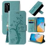 For Huawei P40 Pro Embossed Lucky Tree Horizontal Flip Leather Case with Holder & Card Slot & Wallet & Lanyard(Green)